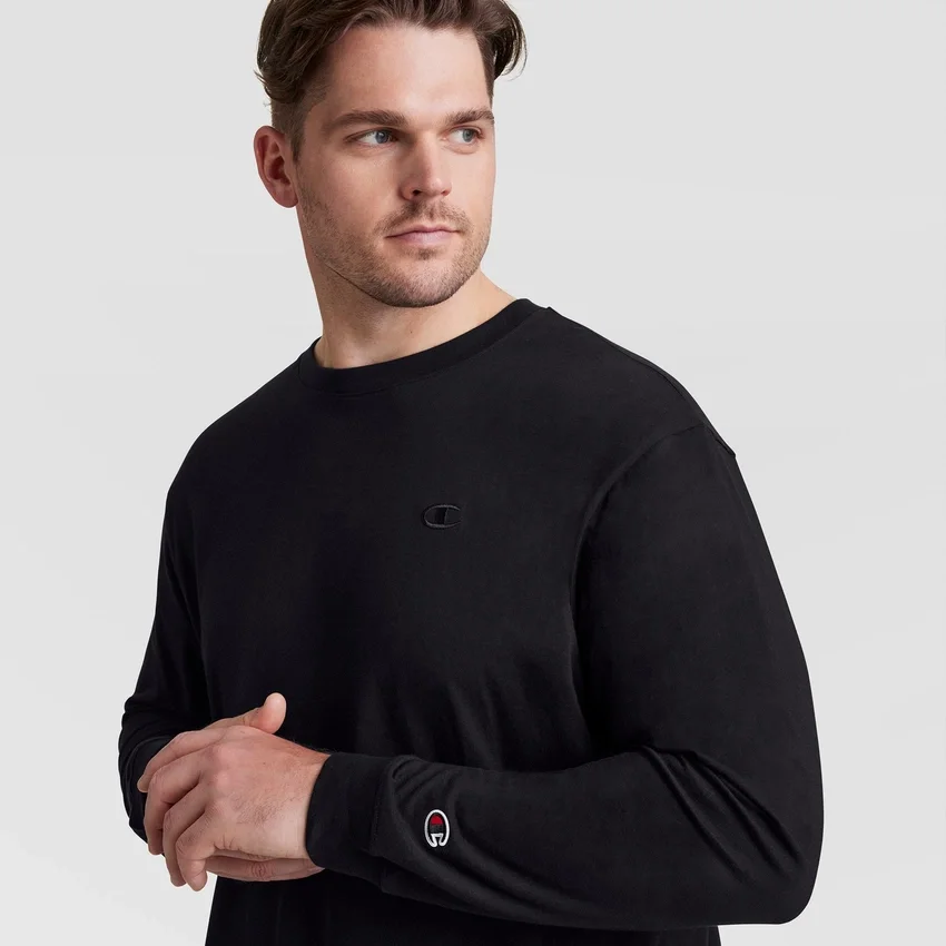 Klasyczny T-shirt z długim rękawem, haftowane C Logo – rozmiary duże i wysokie