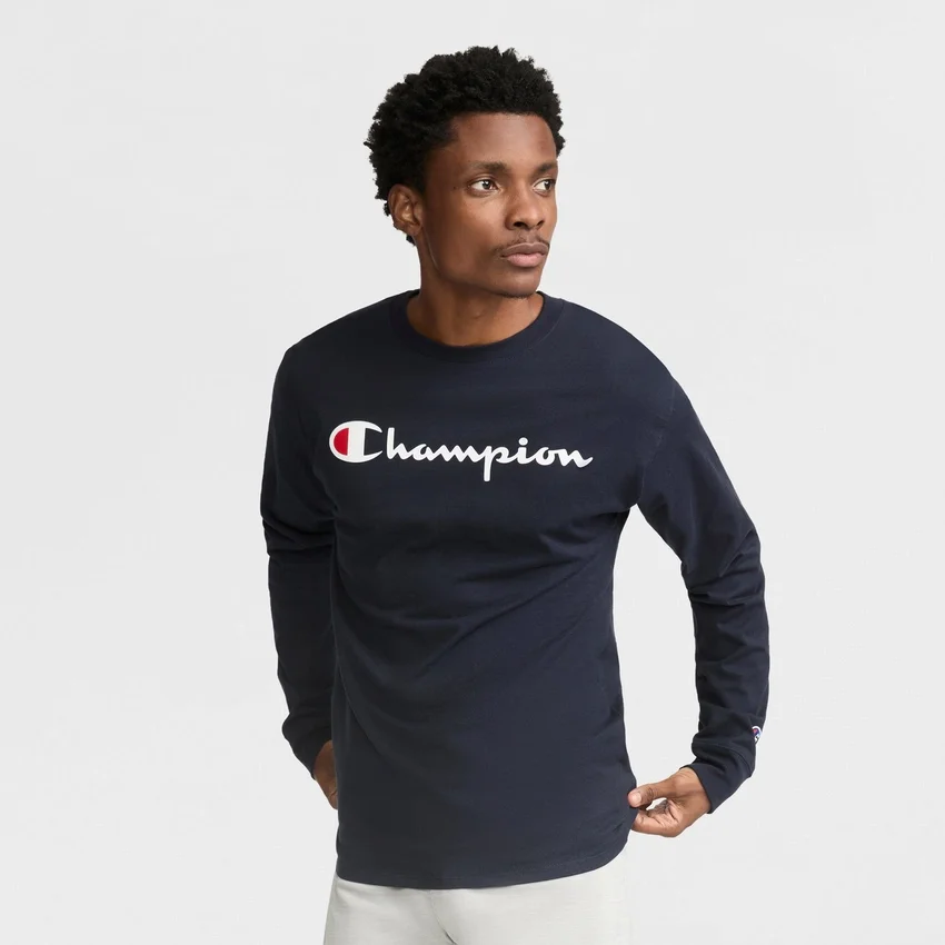 Klasyczny T-shirt z długim rękawem i nadrukiem, Script Logo