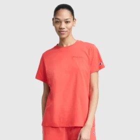 Klasyczny T-shirt z napisem w tym samym odcieniu na lewej piersi
