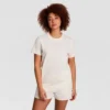 Klasyczny T-shirt z napisem w tym samym odcieniu na lewej piersi