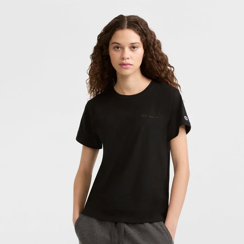 Klasyczny T-shirt z napisem w tym samym odcieniu na lewej piersi